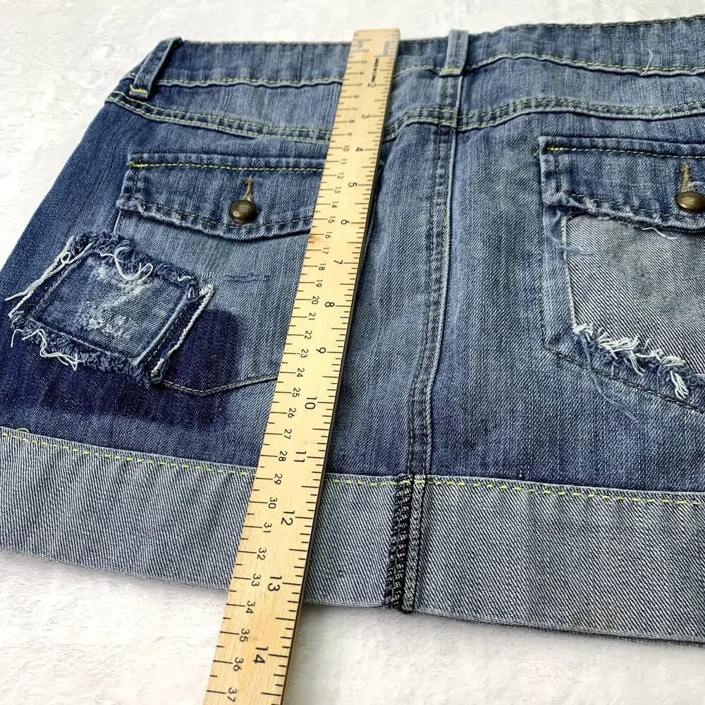 MNG Jeans Womens Size 10 Dark Wash Cut Off Denim Jean Mini Skirt Patchwork Y2K